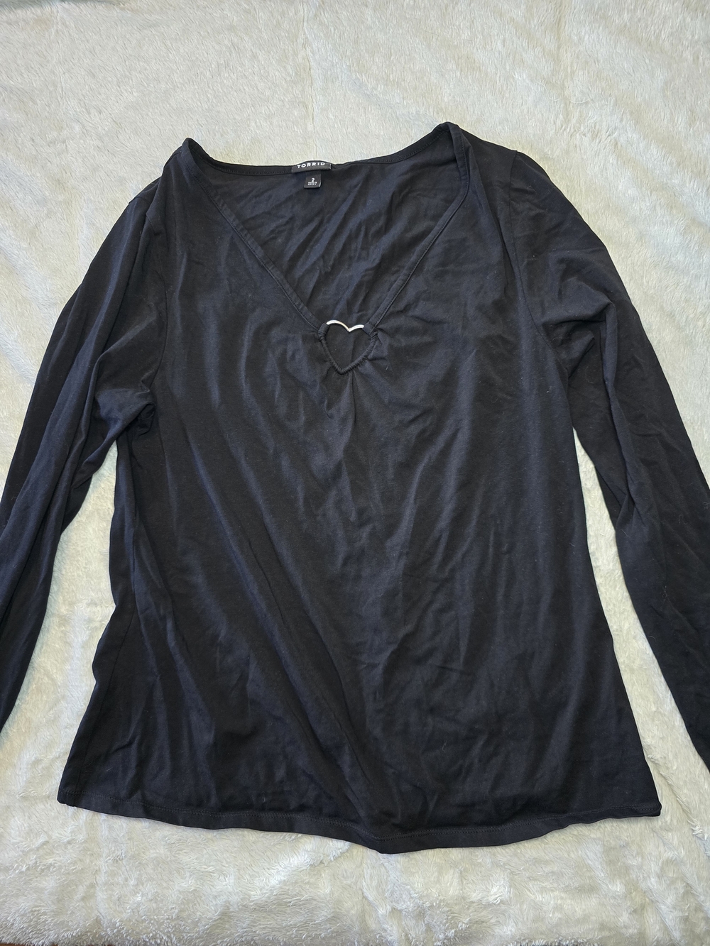Vero Moda Black Long-Sleeve V-Neck Top with Heart Accent